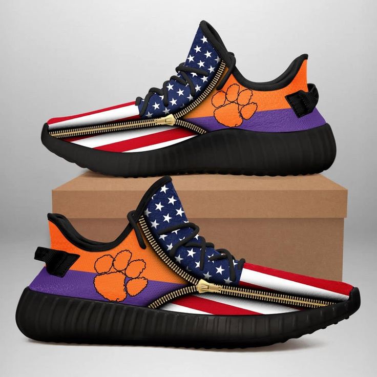 NCAA Clemson Tigers Zip US Flag Yeezy Boost Sneakers