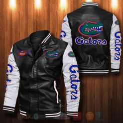 NCAA Florida Gators Black White Leather Bomber Jacket