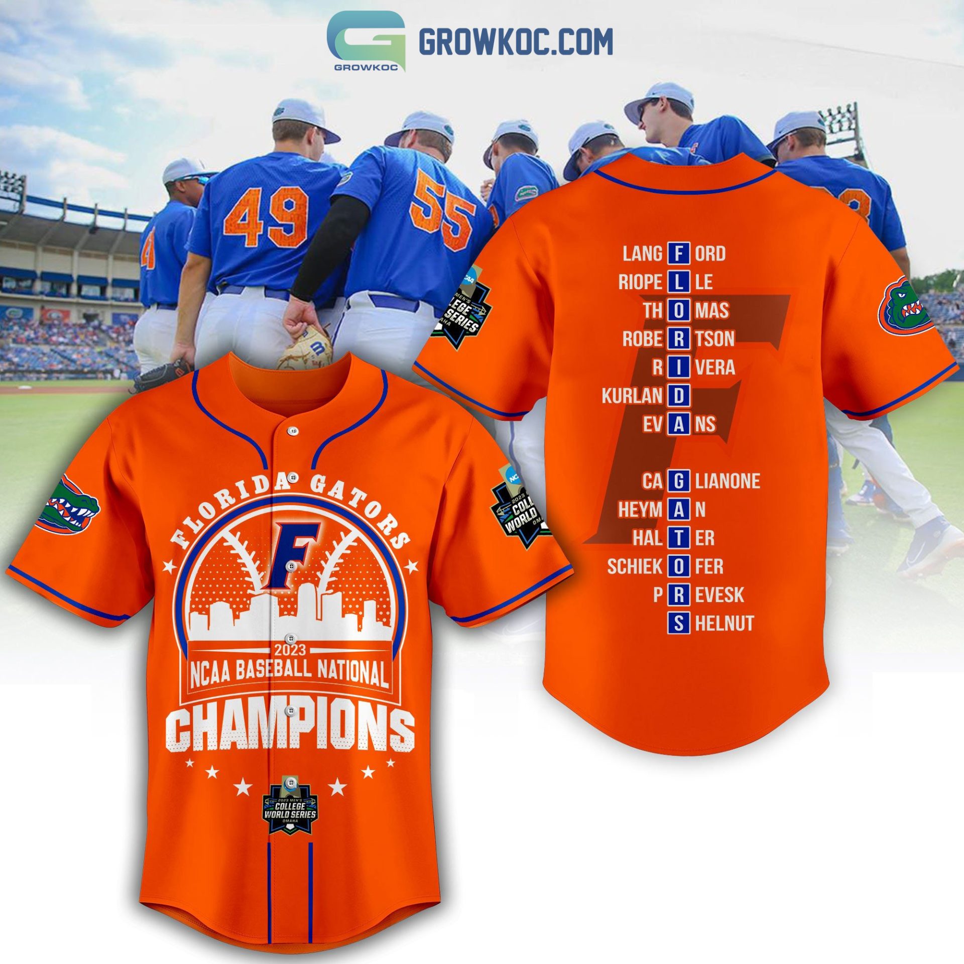 NCAA Florida Gators Champions 2023 Orange Baseball Jersey