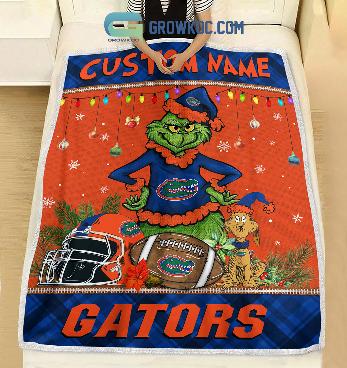 NCAA Florida Gators Grinch Christmas Fleece Blanket - Image 3