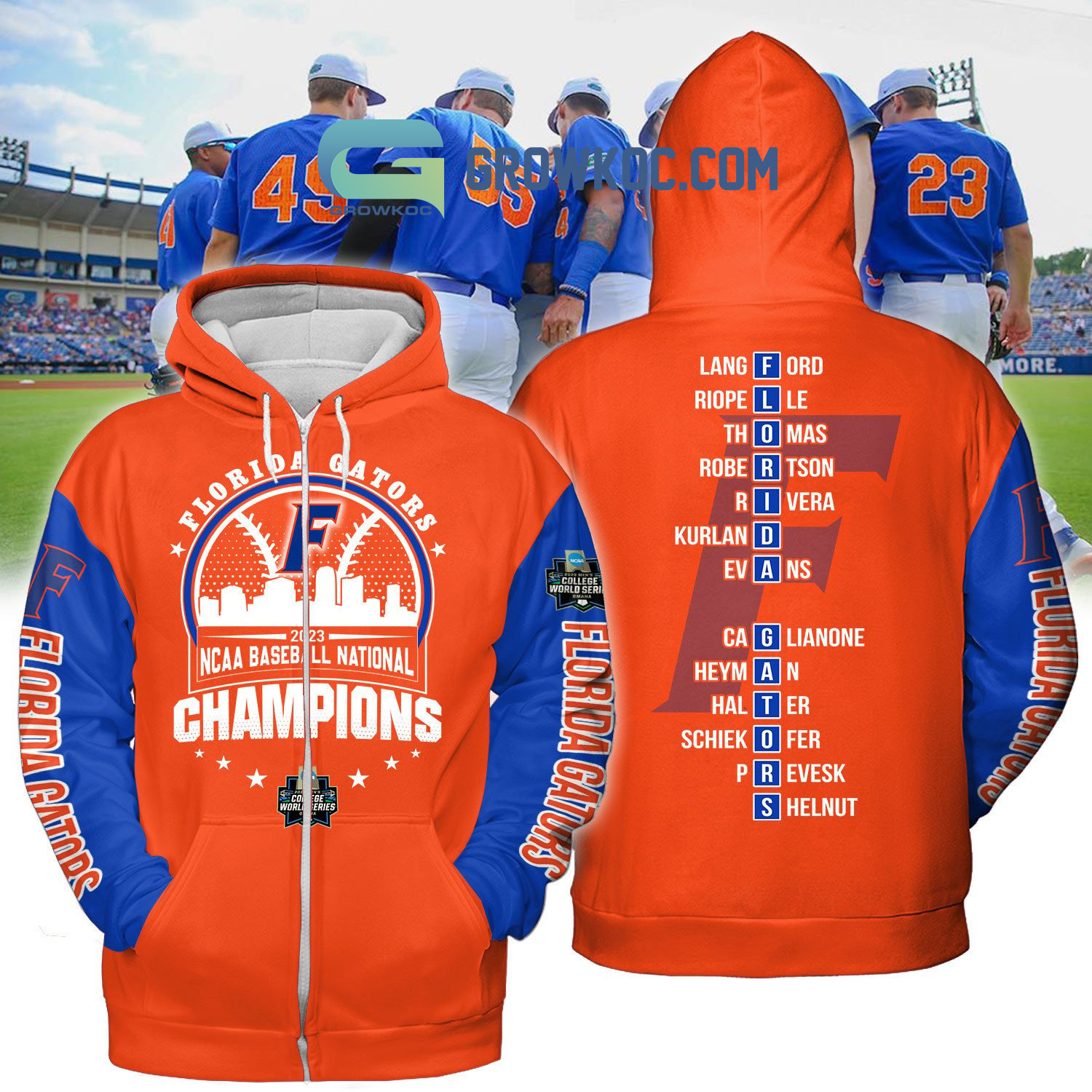 NCAA Florida Gators National Champions 2023 Orange Zip Up Hoodie
