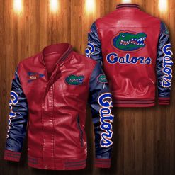 NCAA Florida Gators Red Navy Leather Bomber Jacket