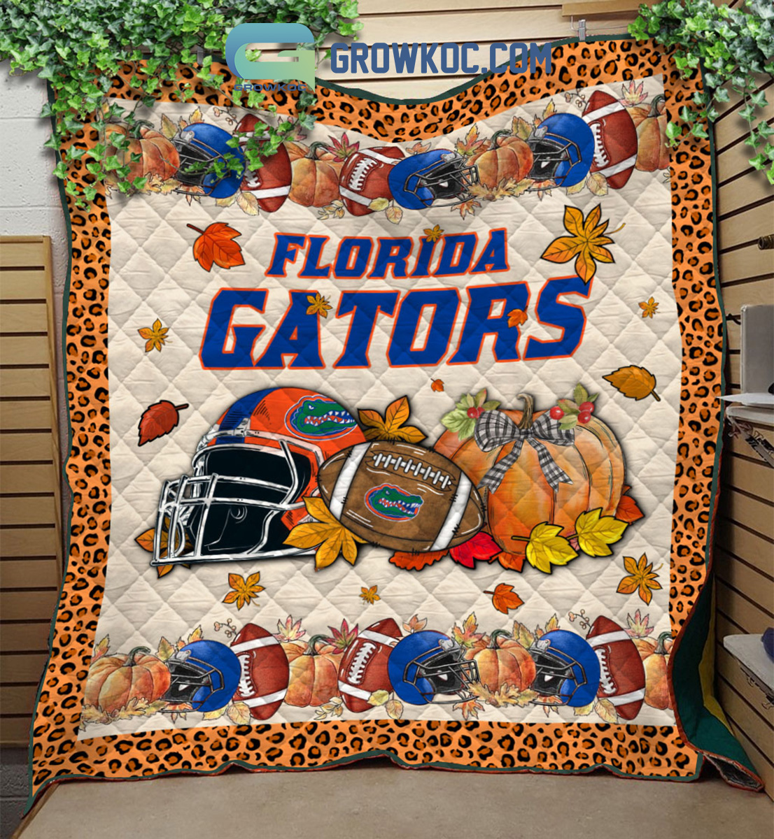 NCAA Florida Gators Welcome Fall Pumpkin Quilt Blanket - Image 3