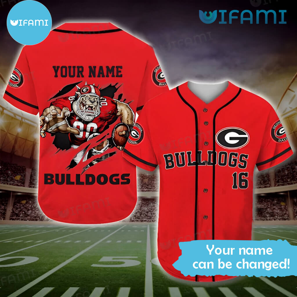 NCAA Georgia Bulldogs Custom Name Red Mascot Baseball Jersey