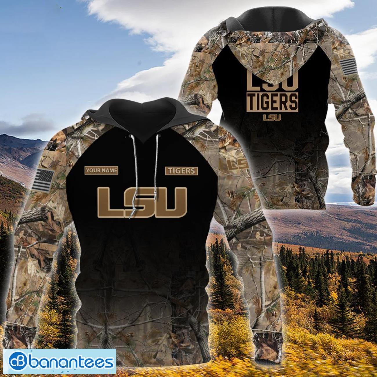 NCAA LSU Tigers Custom Name Hunting Camo Style Pullover Hoodie