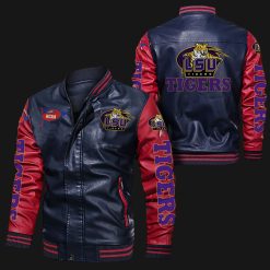 NCAA LSU Tigers Navy Red Leather Bomber Jacket