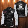 NCAA Michigan State Spartans Black White Leather Bomber Jacket