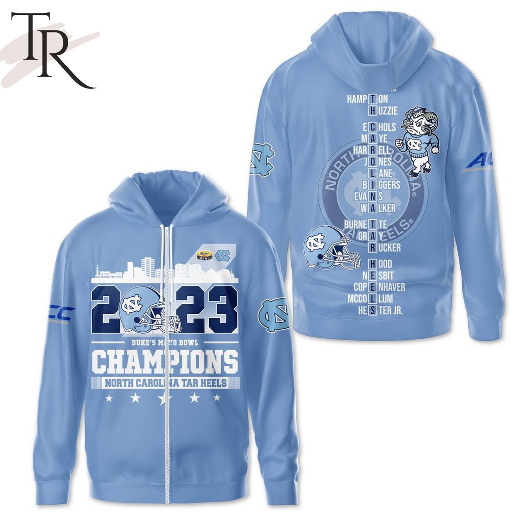 NCAA North Carolina Tar Heels 2023 Duke’s Mayo Bowl Zip Up Hoodie