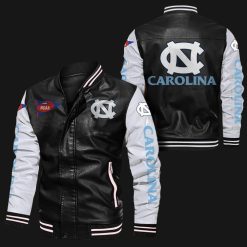 NCAA North Carolina Tar Heels Black White Leather Bomber Jacket