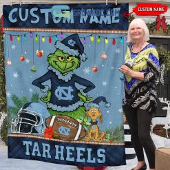 Alternative view of NCAA North Carolina Tar Heels Custom Name Grinch Christmas Fleece Blanket