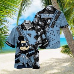 NCAA North Carolina Tar Heels Mickey And Floral Pattern Hawaiian Shirt