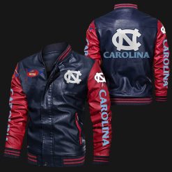 NCAA North Carolina Tar Heels Navy Red Leather Bomber Jacket
