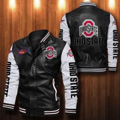 NCAA Ohio State Buckeyes Black Red Leather Bomber Jacket