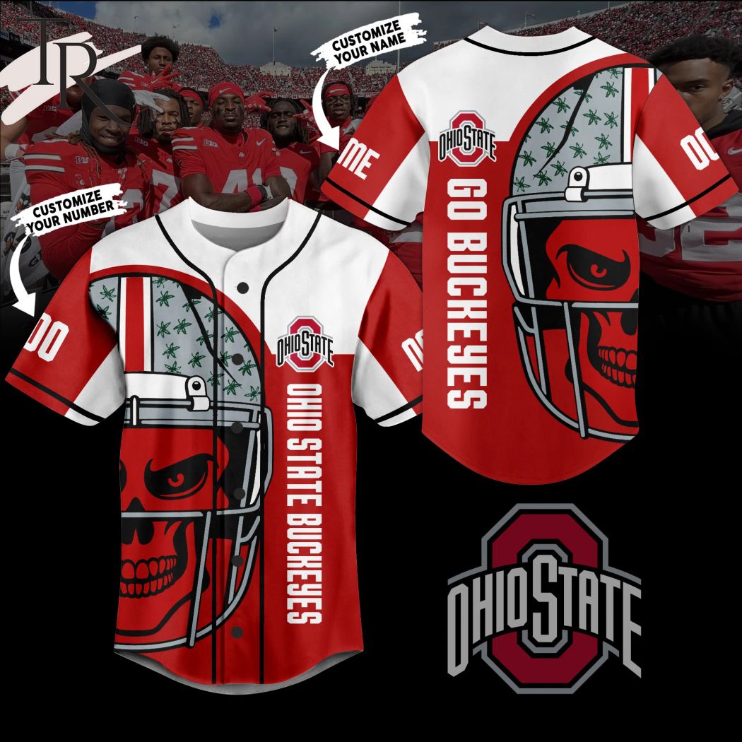 NCAA Ohio State Buckeyes Custom Name Number Go Buckeyes Skull Face Baseball Jersey