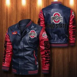 NCAA Ohio State Buckeyes Navy Red Leather Bomber Jacket
