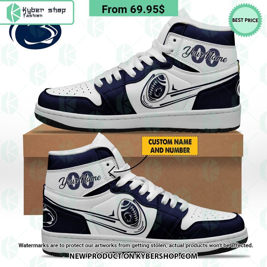 NCAA Penn State Nittany Lions Custom Name Number Blue White Air Jordan 1 High Sneakers