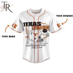 Alternative view of NCAA Texas Longhorns Custom Name Number Big 12 Championship White Baseball Jersey
