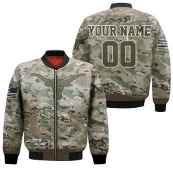 NCAA Texas Longhorns Custom Name Number Camouflage Pattern Bomber Jacket