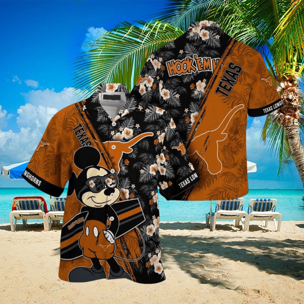 NCAA Texas Longhorns Mickey And Floral Pattern Hawaiian Shirt