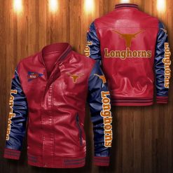 NCAA Texas Longhorns Red Navy Leather Bomber Jacket