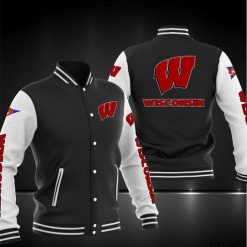 NCAA Wisconsin Badgers Black White Baseball Jacket