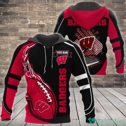 NCAA Wisconsin Badgers Custom Name Flame Ball Pullover Hoodie