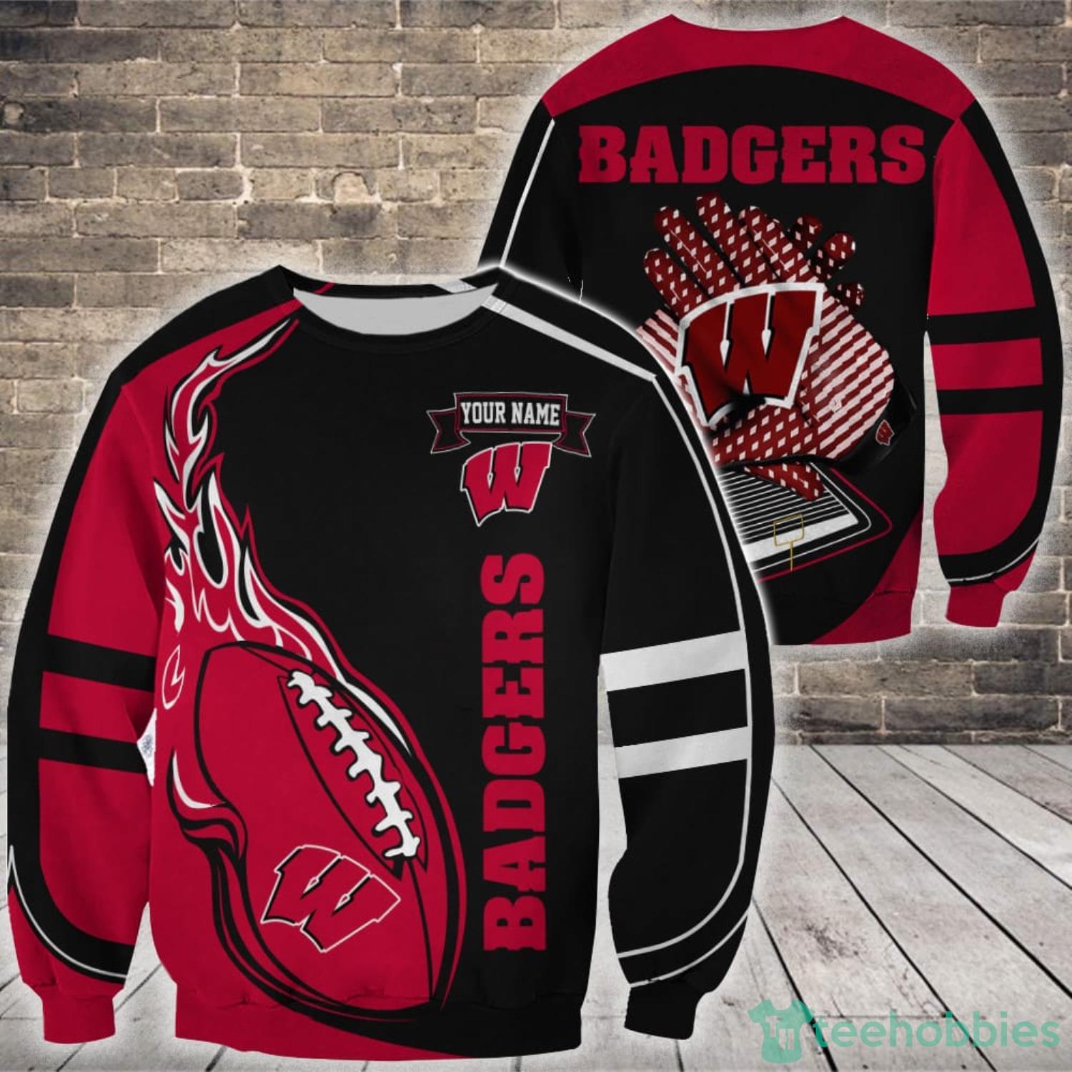NCAA Wisconsin Badgers Custom Name Flame Ball Sweatshirt