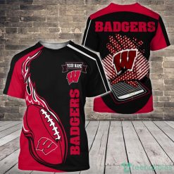 NCAA Wisconsin Badgers Custom Name Flame Ball T-Shirt