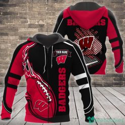 NCAA Wisconsin Badgers Custom Name Flame Ball Zip Up Hoodie