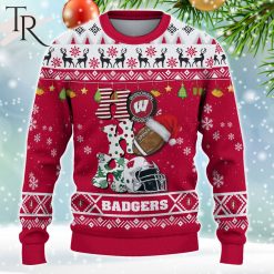 Alternative view of NCAA Wisconsin Badgers Custom Name HO HO HO Ugly Christmas Sweater