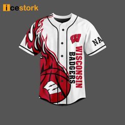 Alternative view of NCAA Wisconsin Badgers Custom Name Jump Around Baseball Jersey