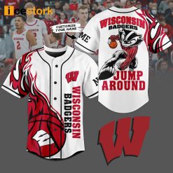 NCAA Wisconsin Badgers Custom Name Jump Around Baseball Jersey