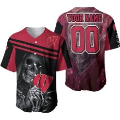 NCAA Wisconsin Badgers Custom Name Number Skull Baseball Jersey
