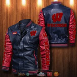 NCAA Wisconsin Badgers Navy Red Leather Bomber Jacket
