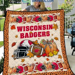 NCAA Wisconsin Badgers Welcome Fall Pumpkin Quilt Blanket