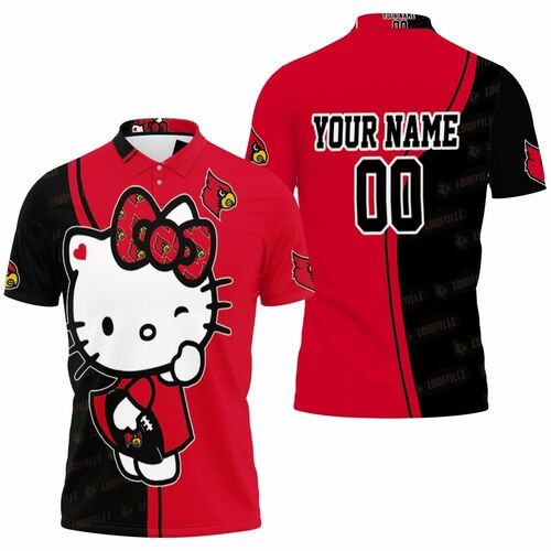 NCAA Louisville Cardinals Custom Name Number Hello Kitty Hug Polo Shirt