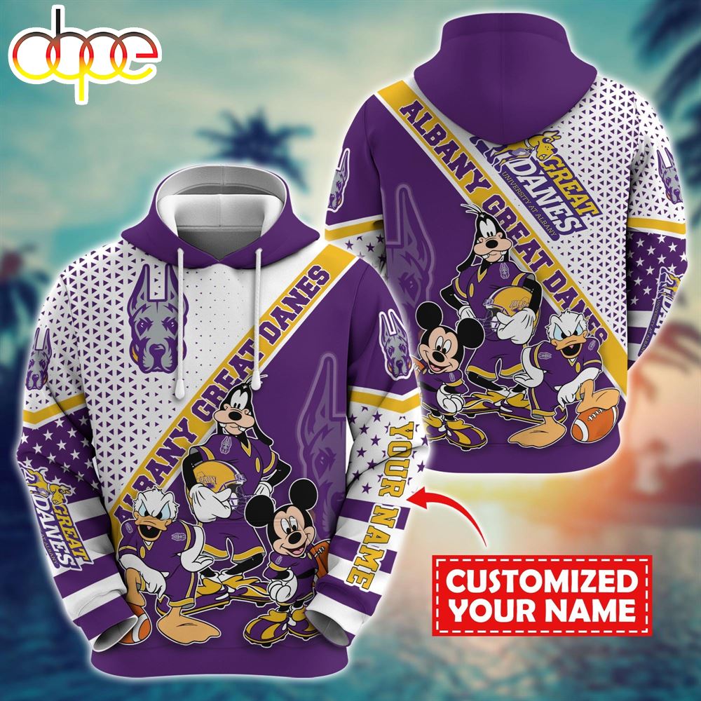 NCAA Albany Great Danes Custom Name Cartoon Movie Pullover Hoodie