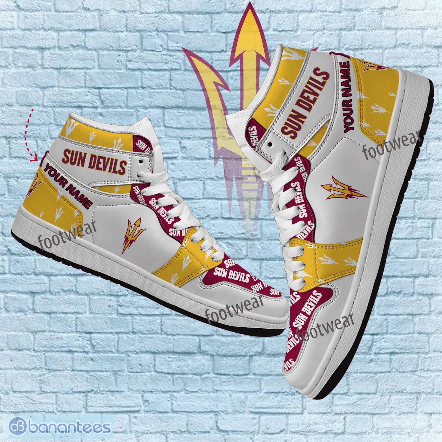 NCAA Arizona State Sun Devils Custom Name White Gold Air Jordan 1 High Sneakers