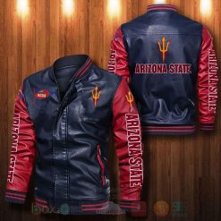 NCAA Arizona State Sun Devils Navy Red Leather Bomber Jacket