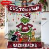 NCAA Arkansas Razorbacks Custom Name Grinch Christmas Fleece Blanket