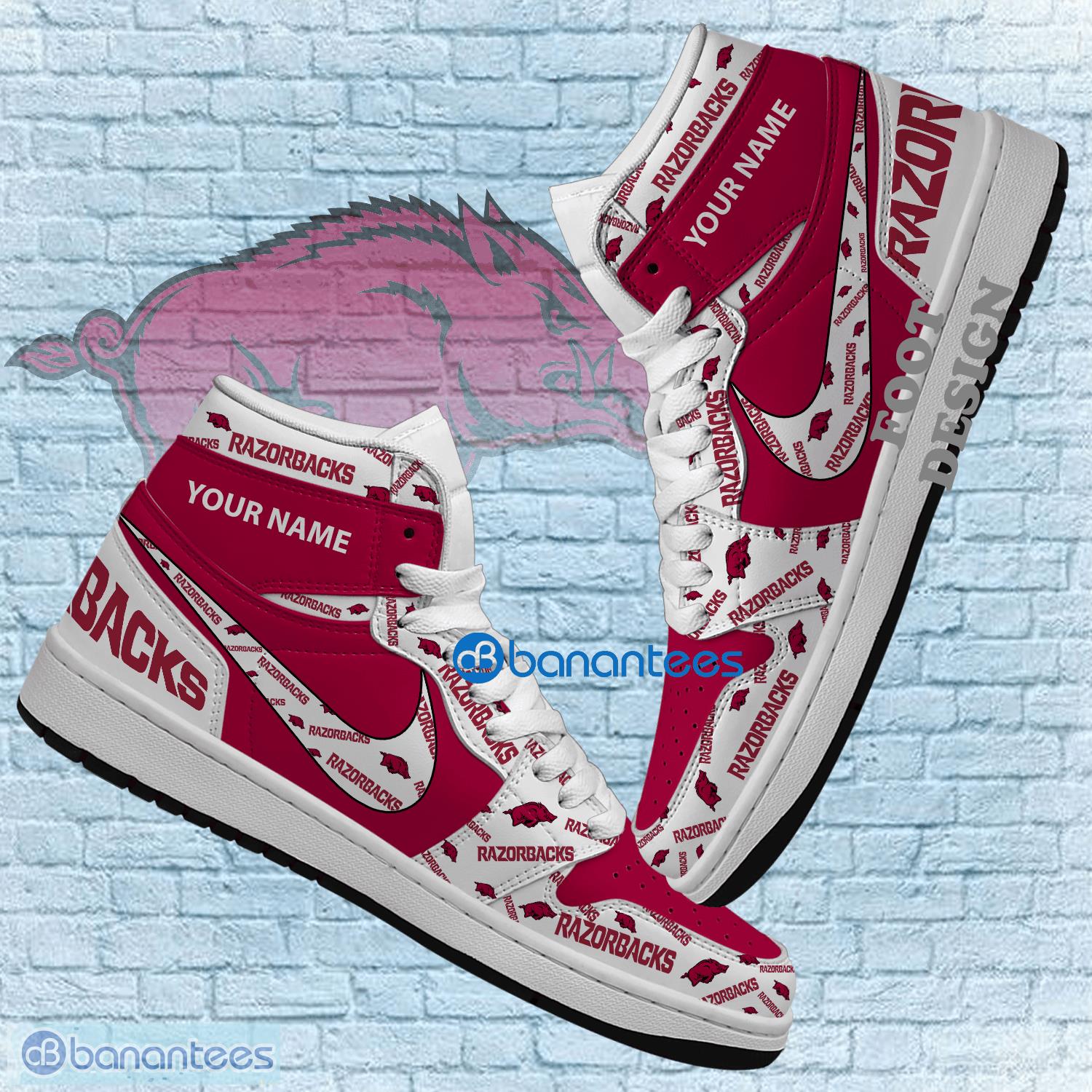 NCAA Arkansas Razorbacks Custom Name New Season Design Air Jordan 1 High Sneakers