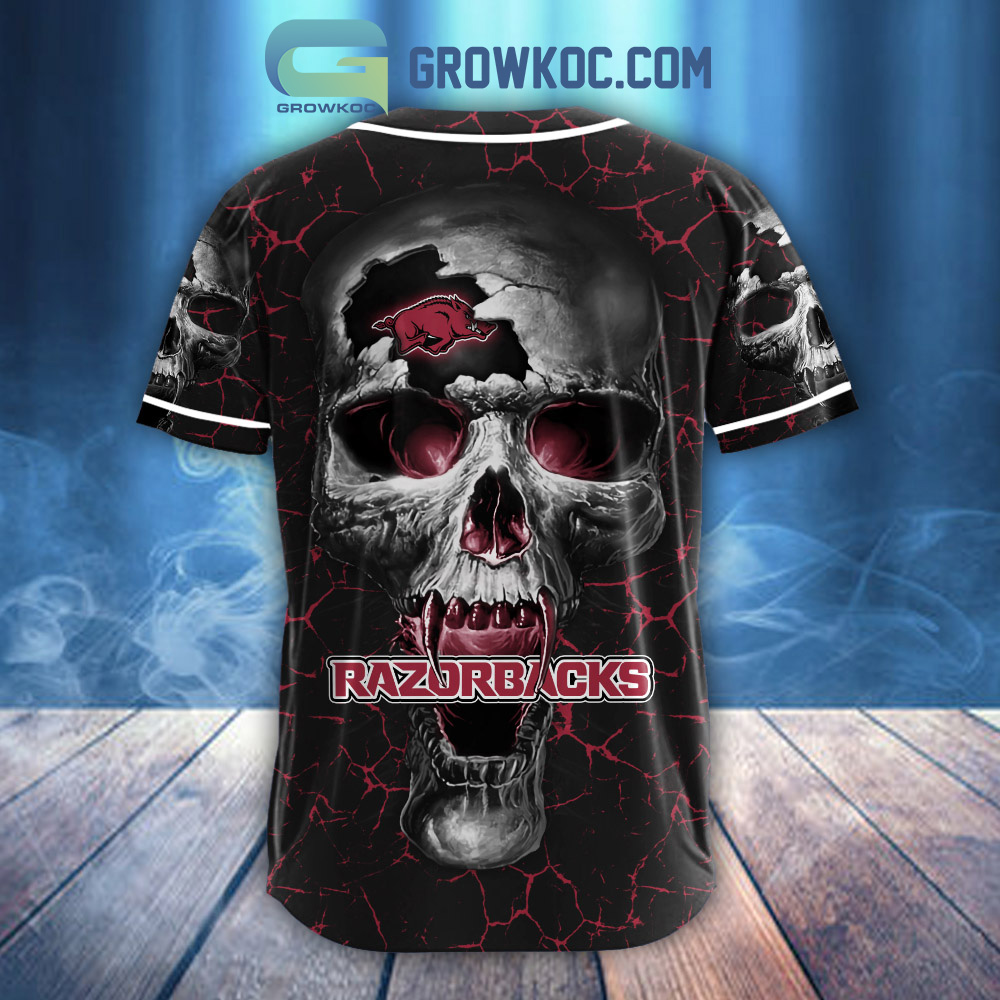 NCAA Arkansas Razorbacks Custom Name Number Skull Design Baseball Jersey - Image 3