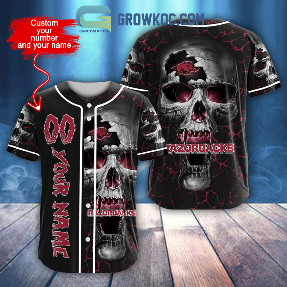 NCAA Arkansas Razorbacks Custom Name Number Skull Design Baseball Jersey