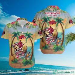 Alternative view of NCAA Arkansas Razorbacks Custom Name With Flamingo Parrot Hawaiian Shirt