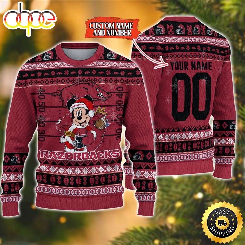 NCAA Arkansas Razorbacks Mickey Ugly Christmas Sweater