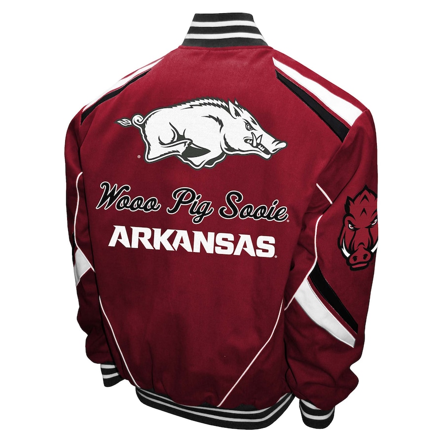 NCAA Arkansas Razorbacks Wooo Pig Sooie Baseball Jacket - Image 3
