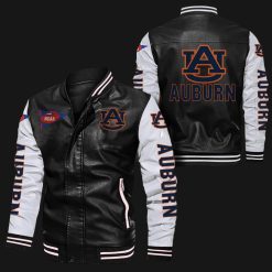 NCAA Auburn Tigers Black White Leather Bomber Jacket