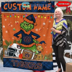 Alternative view of NCAA Auburn Tigers Custom Name Grinch Christmas Fleece Blanket