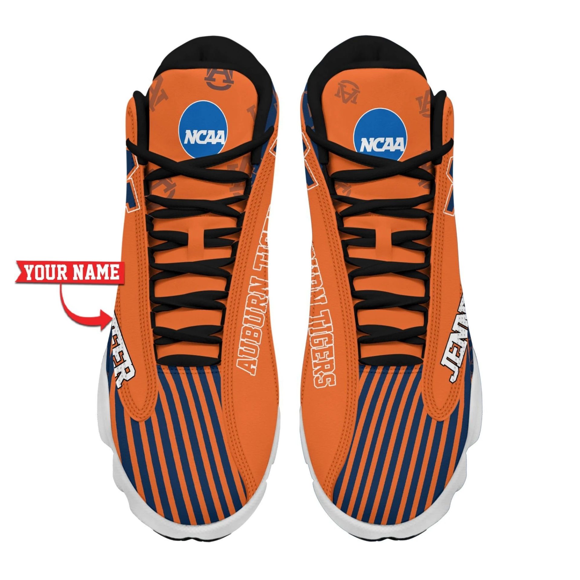 NCAA Auburn Tigers Custom Name Logo Orange Navy Air Jordan 13 Shoes - Image 3