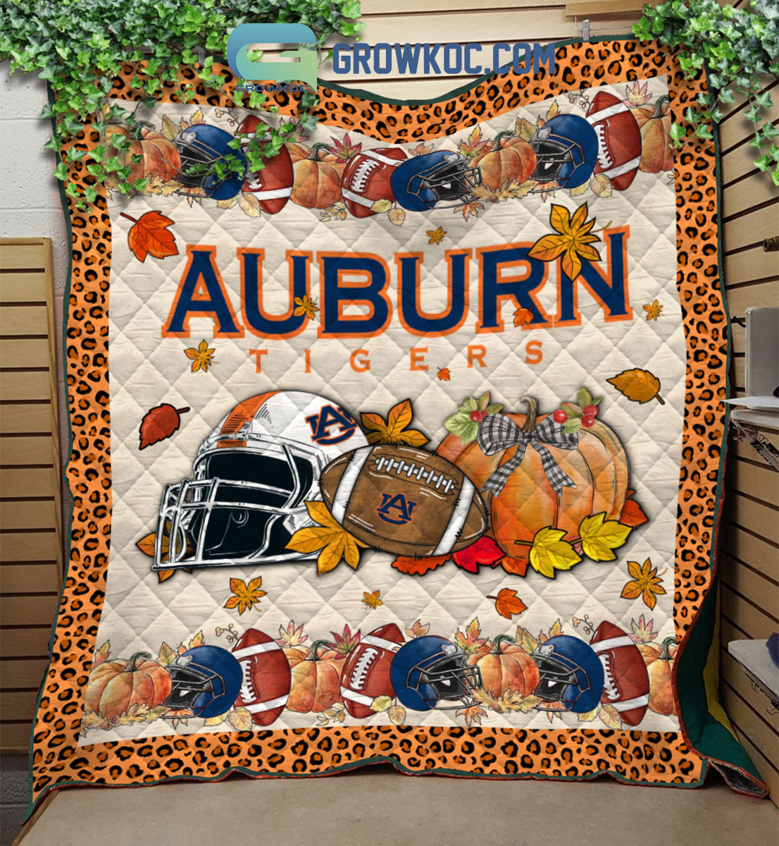 NCAA Auburn Tigers Welcome Fall Pumpkin Quilt Blanket - Image 3